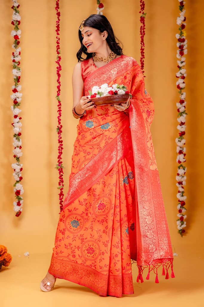 Mimosa Women's Woven Design Kanjivaram Style Art Silk Saree With Blouse Piece : SA00001599PCFREE — photo 4