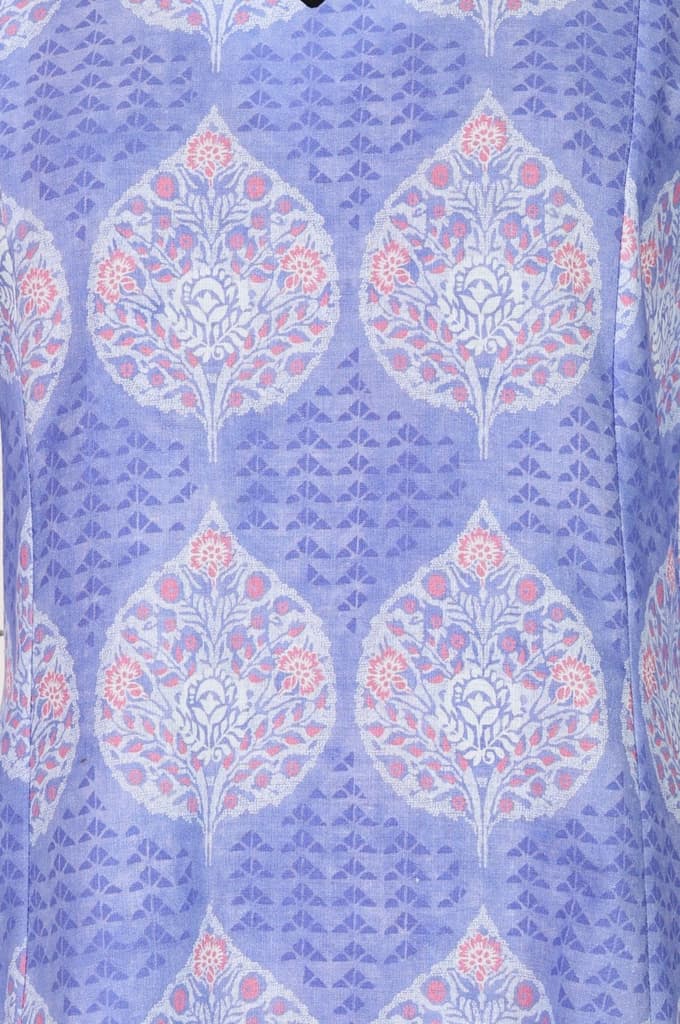 Lavender Floral Printed Pure Cotton A-line Kurta — photo 3