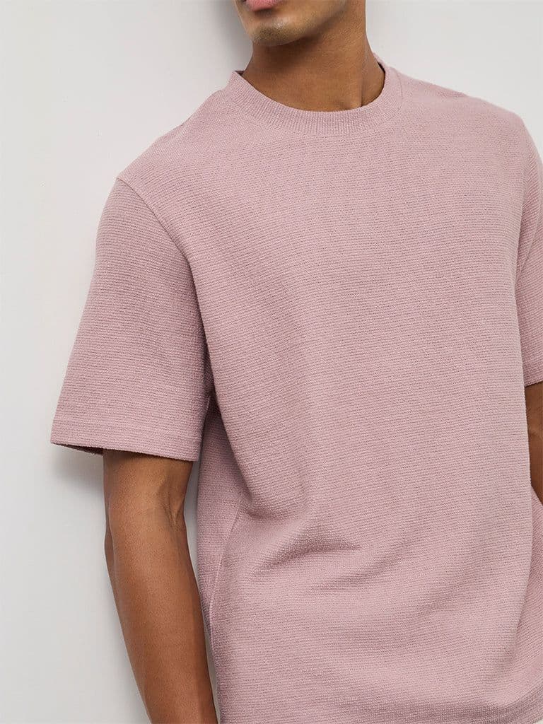 ETA Dusty Pink Textured Relaxed-Fit Cotton-Blend T-Shirt — photo 3