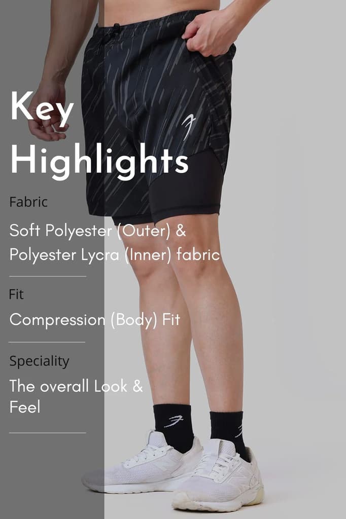 2 in 1 Printed Compression Shorts Black — photo 7
