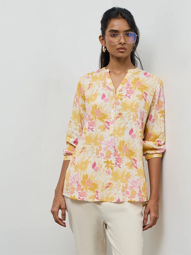 Utsa Yellow Floral Design Tunic — photo 2