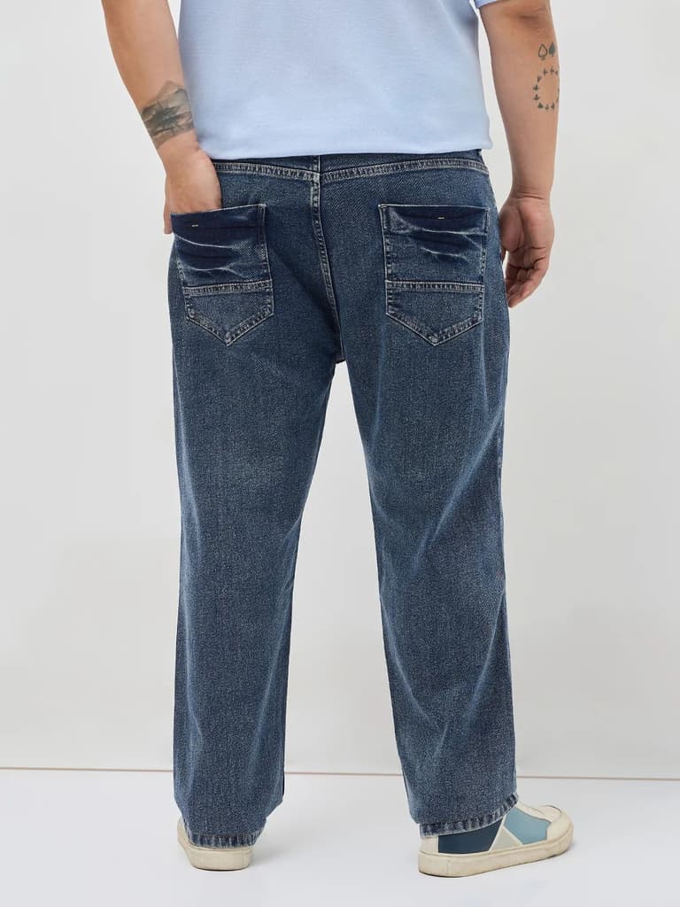 Plus Men's Light Blue Regular Fit Acid Washed Denim Jeans Stretchable — photo 3