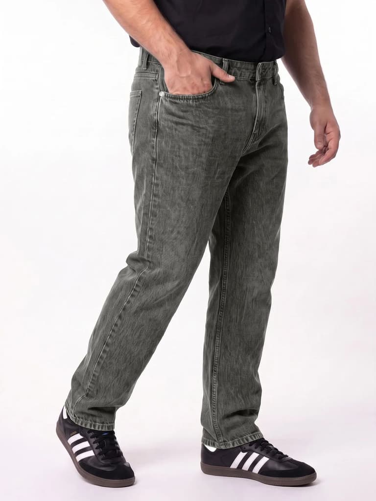 Plus Men's Light Grey Relaxed Fit Washed Denim Jeans Non-Stretchable — photo 2