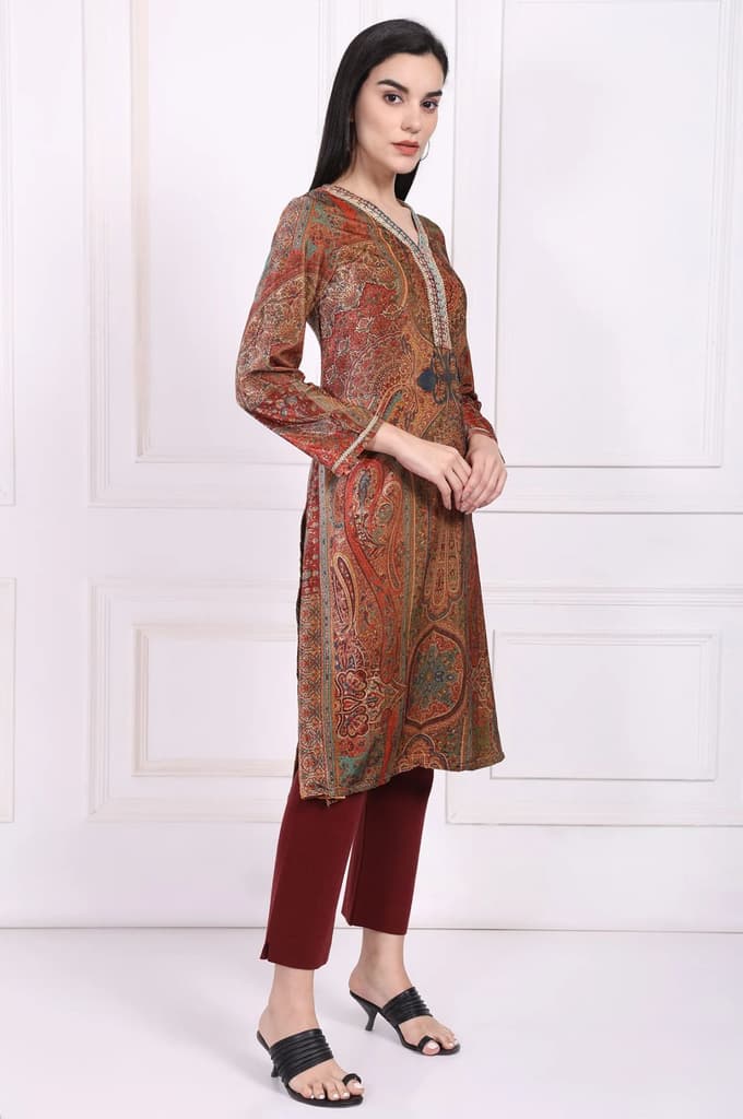 Maroon Paisley Embellished Straight Kurta — photo 6