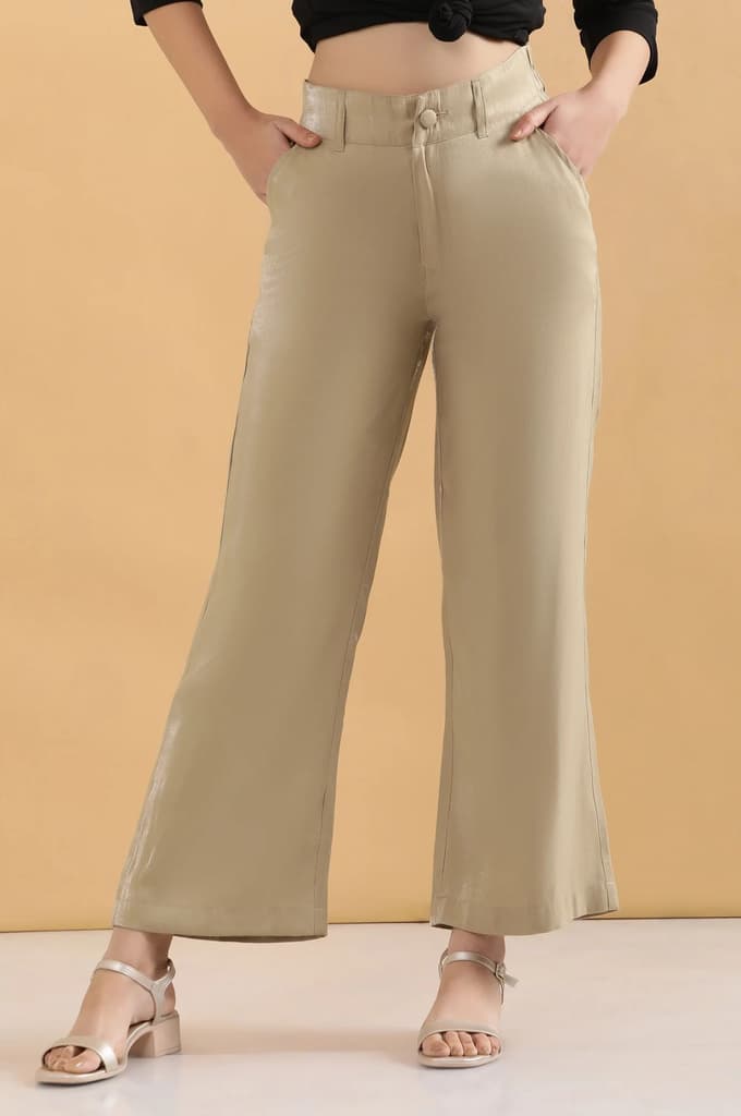 Gold Solid Straight Fit Woven Pants With Elasticated Back — photo 2