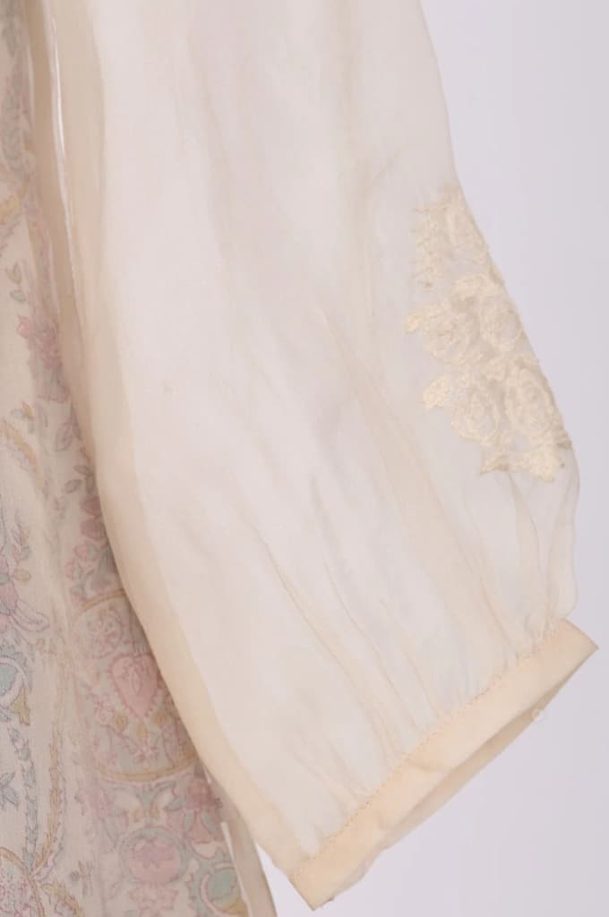 Cream Floral Printed Lace Organza Straight Top with Printed Slip — photo 7
