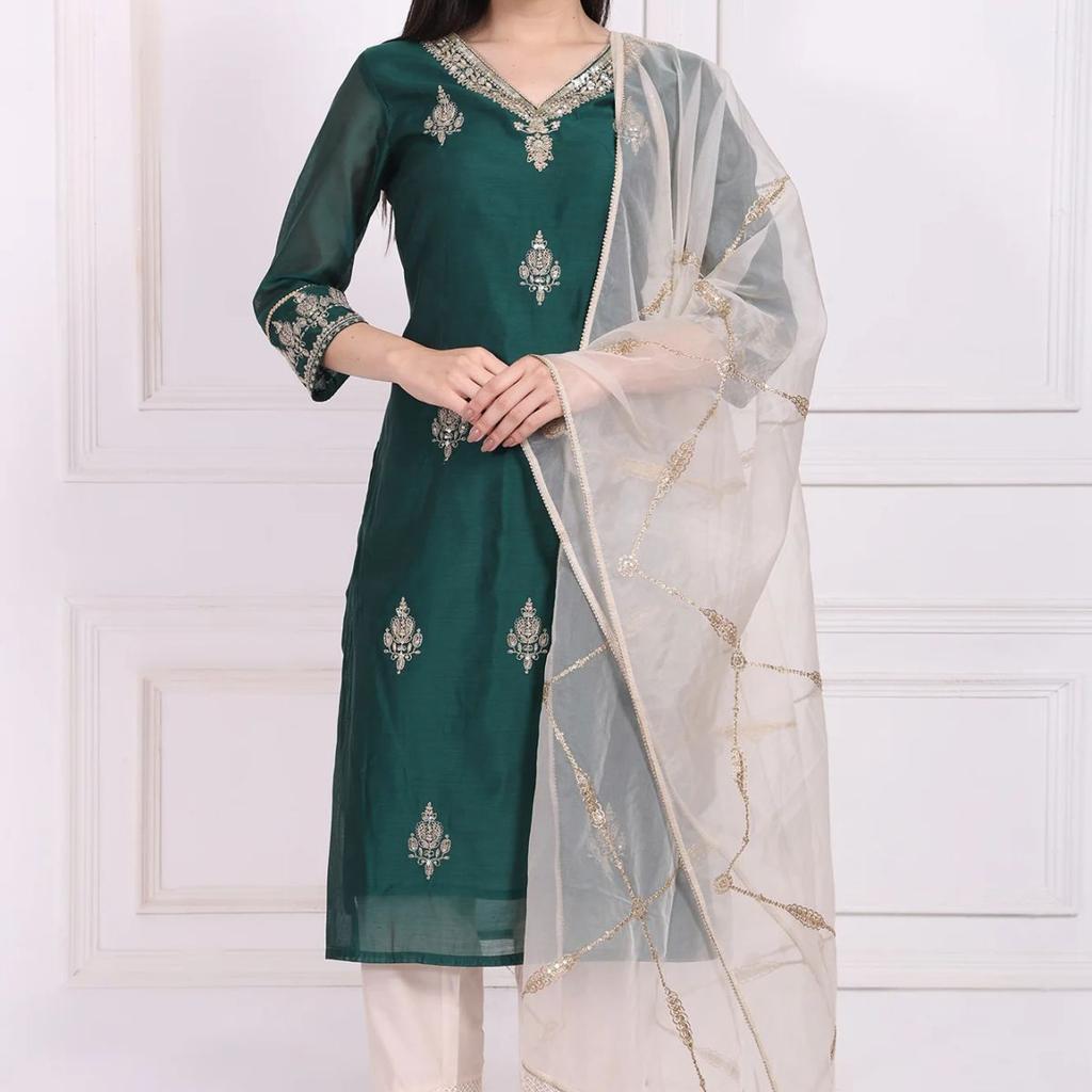 Off-White Embroidered Organza Dupatta