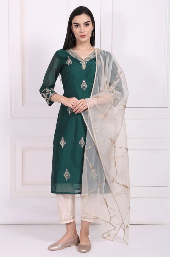 Off-White Embroidered Organza Dupatta — FS