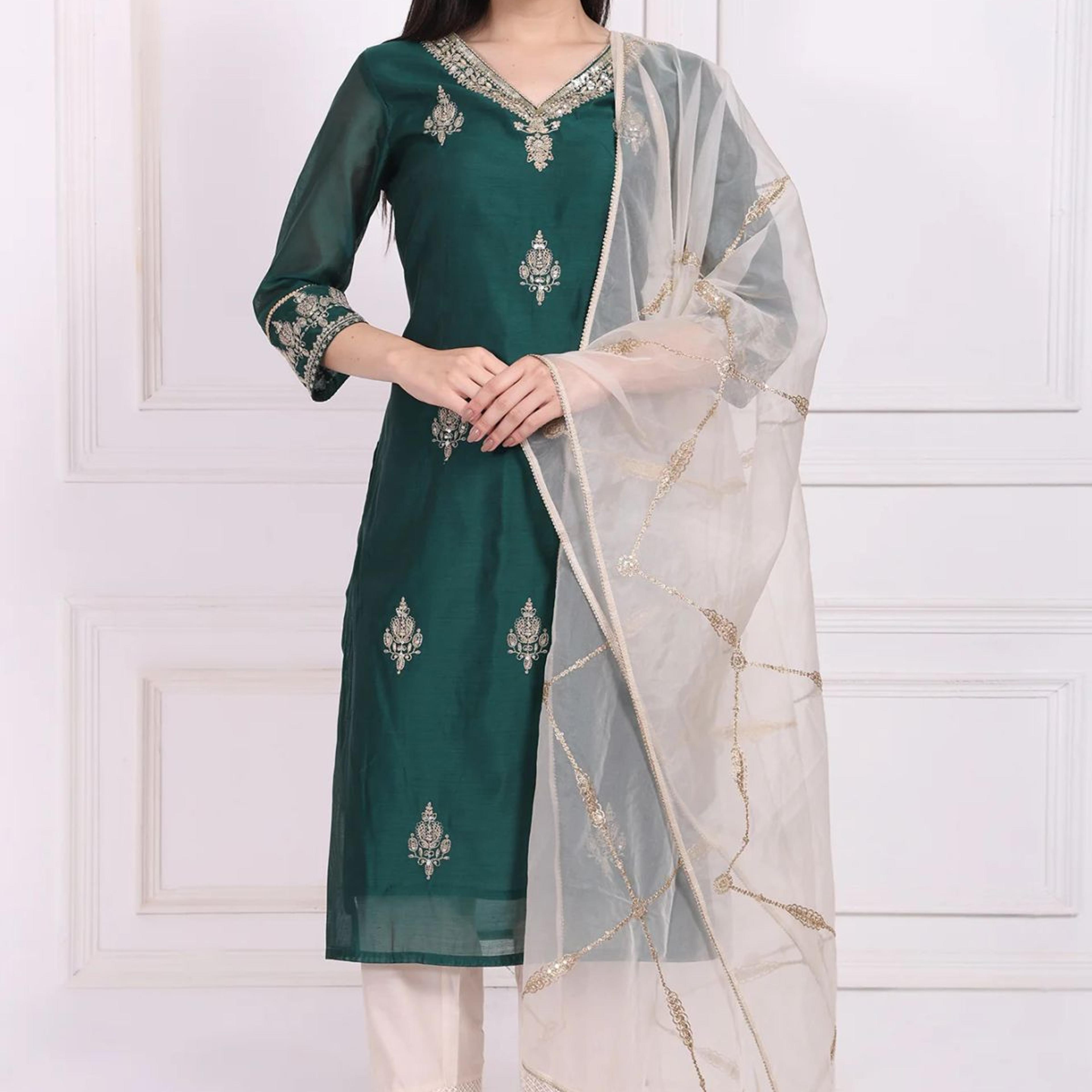 Off-White Embroidered Organza Dupatta