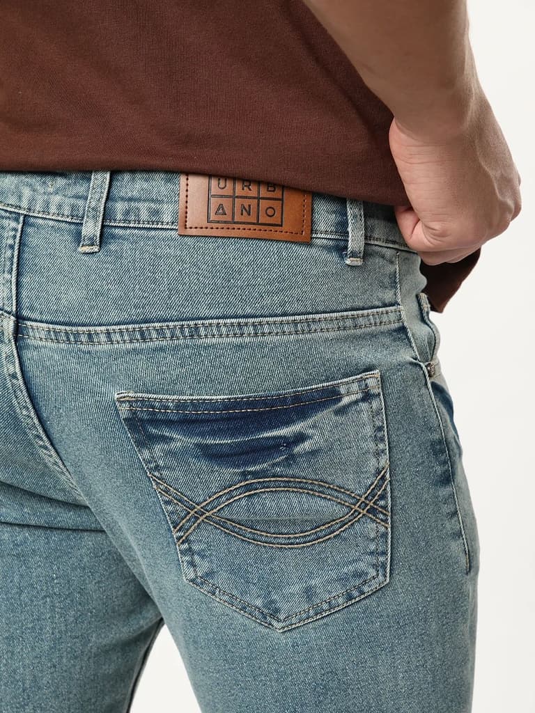 Men's Ice Blue Bootcut Fit Mid Rise Acid Wash Jeans Stretchable — photo 6