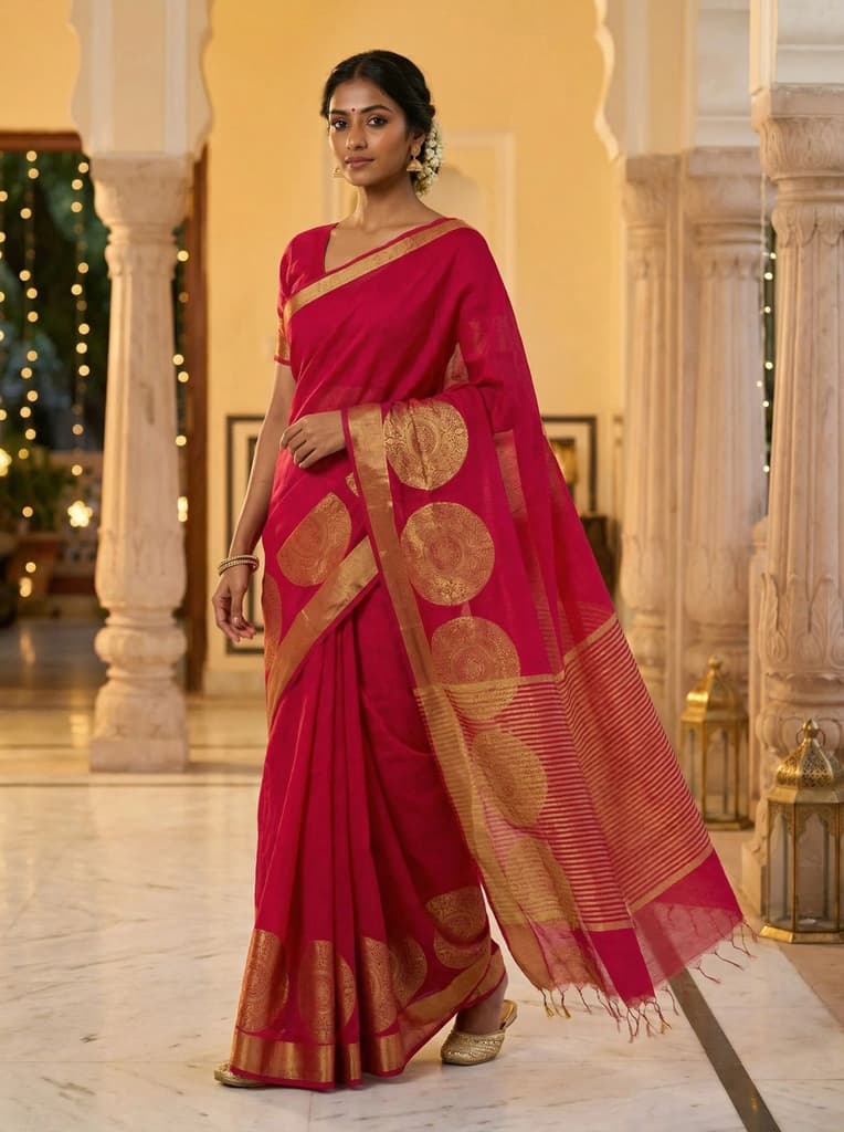 MIMOSA Women's Woven Design Kanjivaram Style Art Silk Saree with Blouse Piece - Rani ( SA00003148RNFREE ) — photo 2