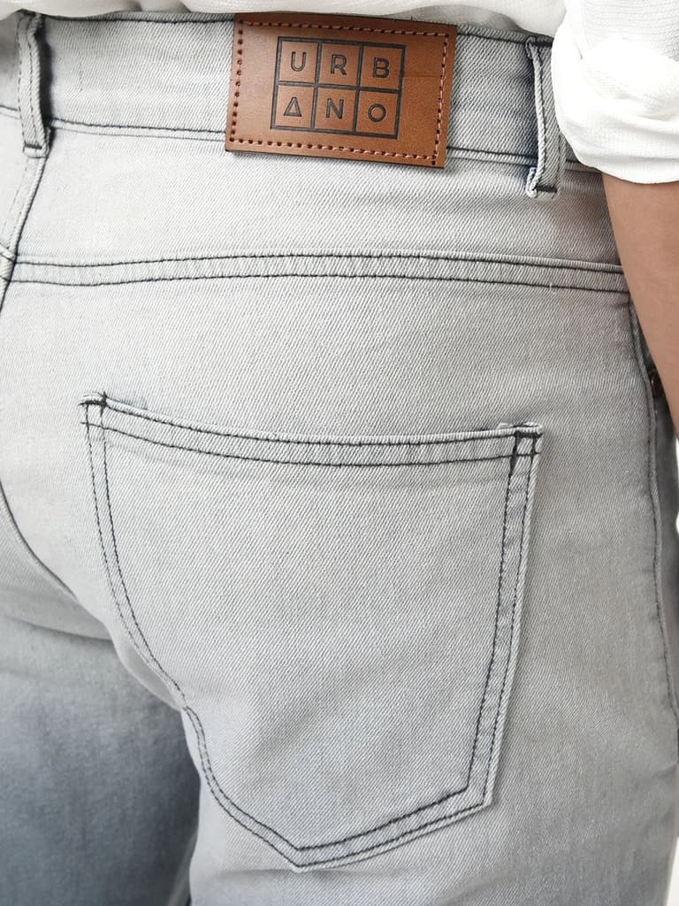 Men's Grey Straight Fit Heavy Washed Faded Denim Jeans Stretchable — photo 7