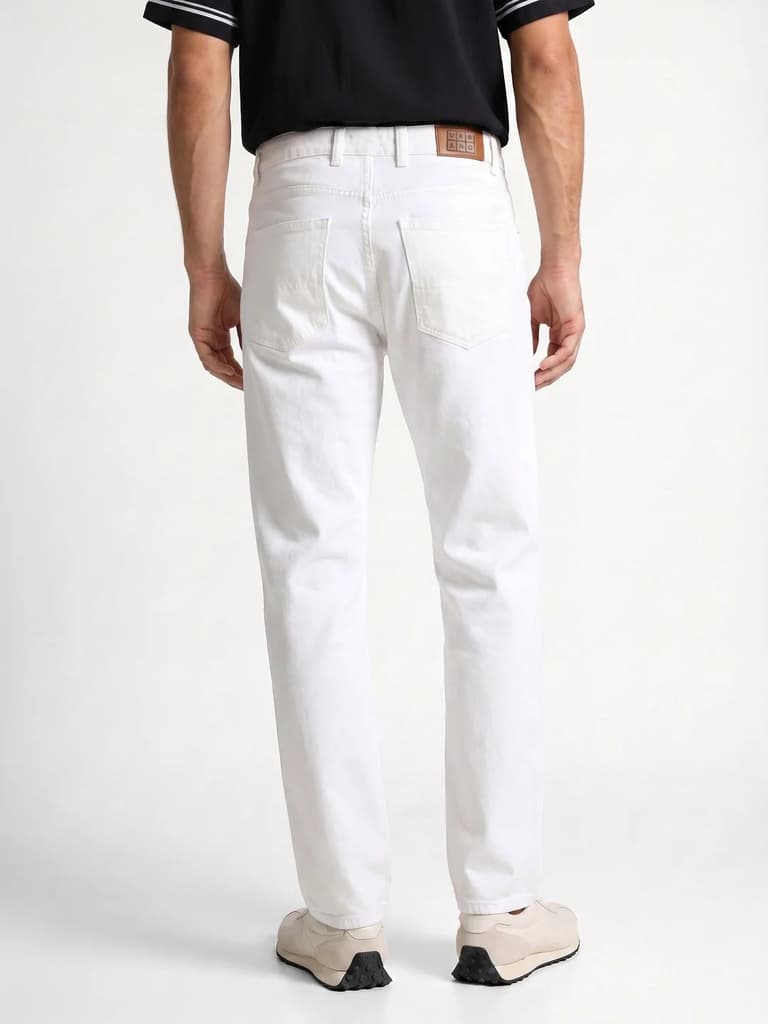 Men's White Relaxed Fit Washed Denim Jeans Non-Stretchable — photo 3