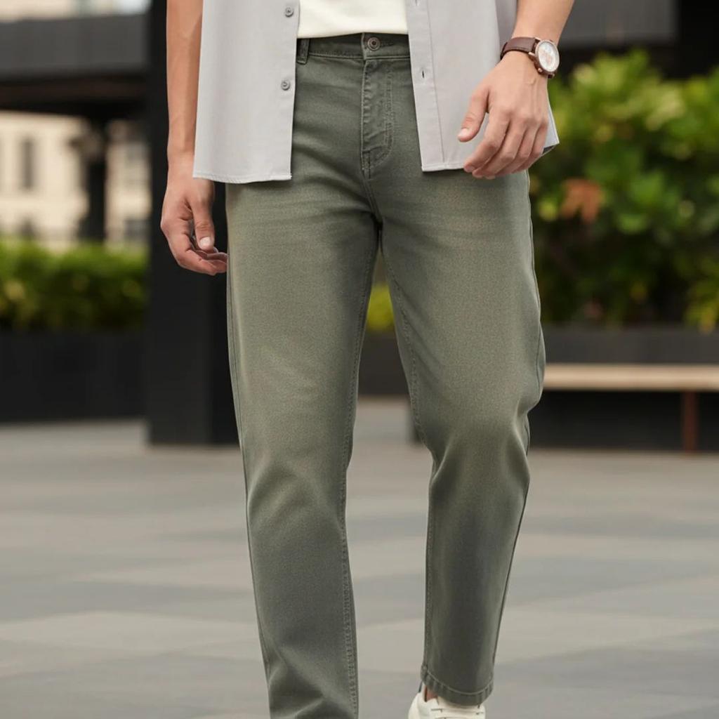 Men's Grey Regular Fit Whisker Wash Yellow Tint Denim Jeans Stretchable