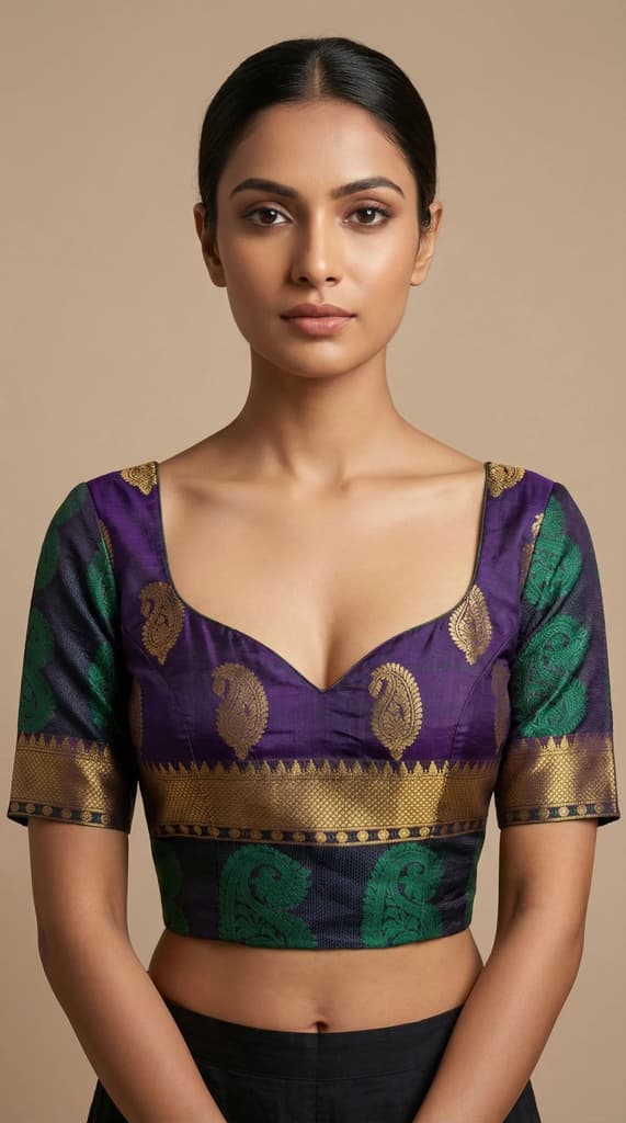 MIMOSA Women's Woven Design Kanjivaram Style Art Silk Saree with Blouse Piece - Navy ( SA00003149NVFREE ) — photo 4