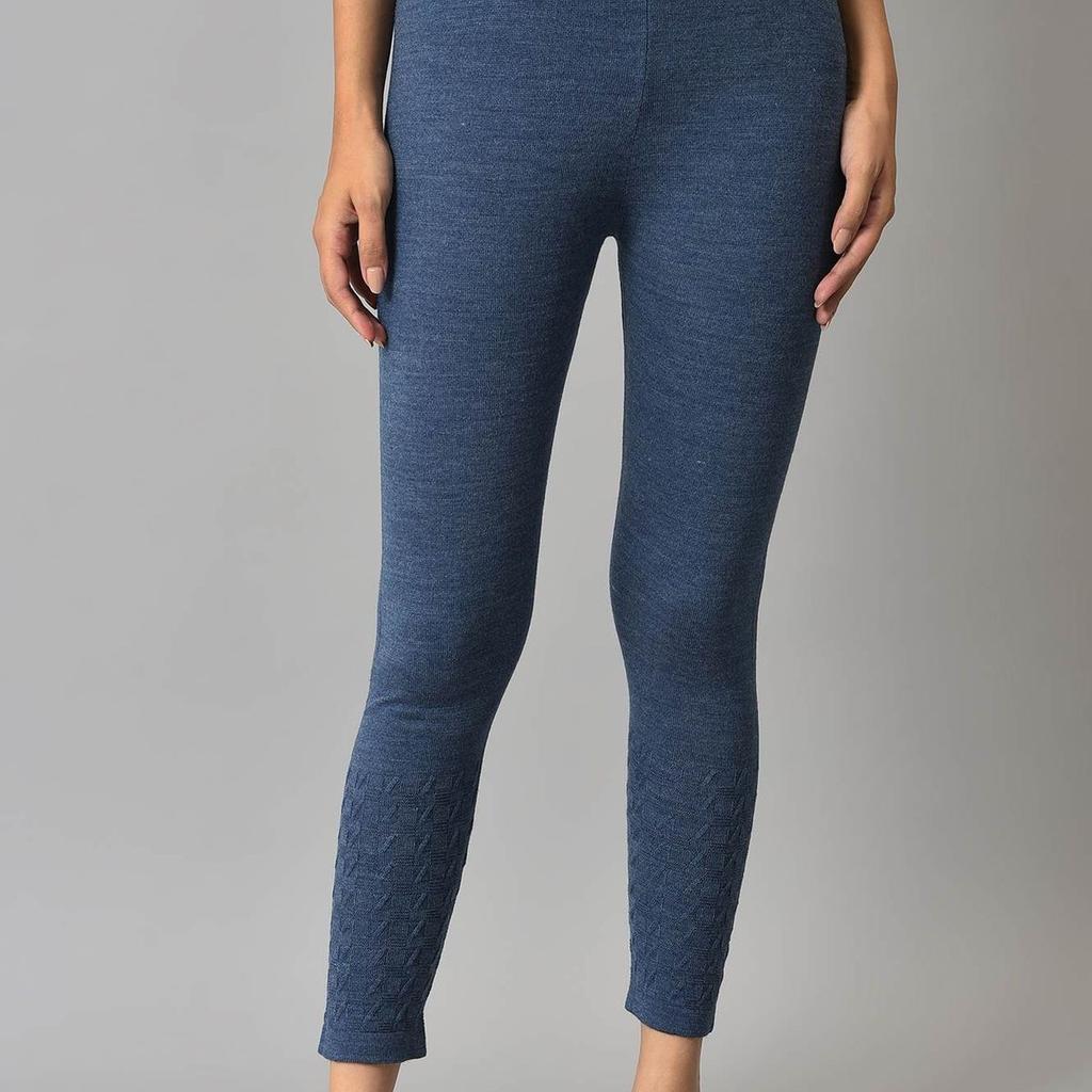 Blue Solid Skinny Fit Tights With Elasticated Waist