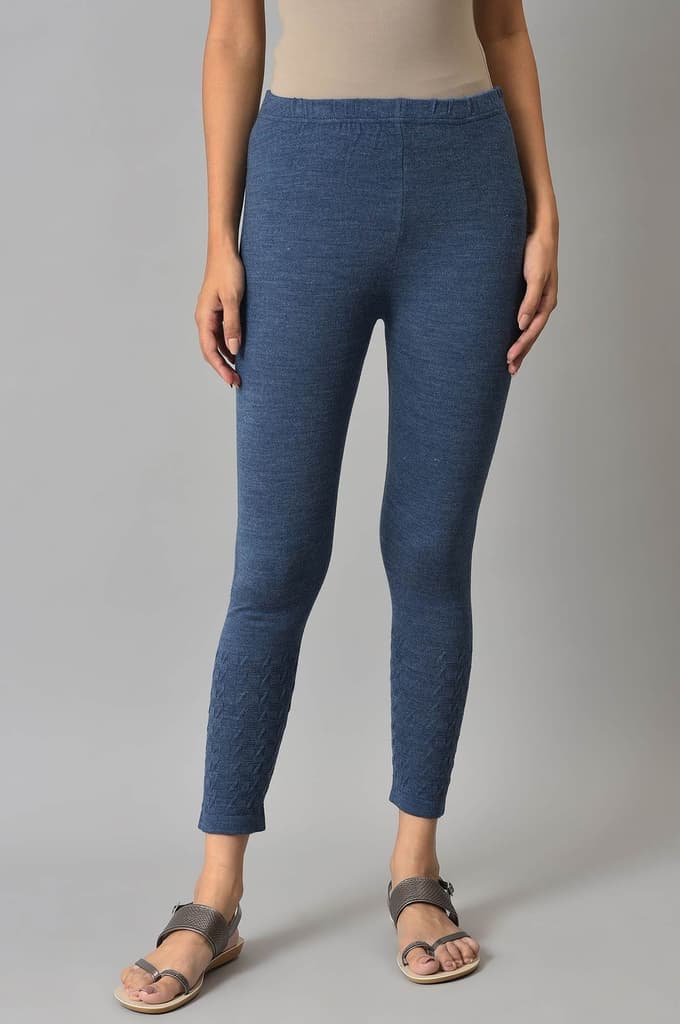 Blue Solid Skinny Fit Tights With Elasticated Waist