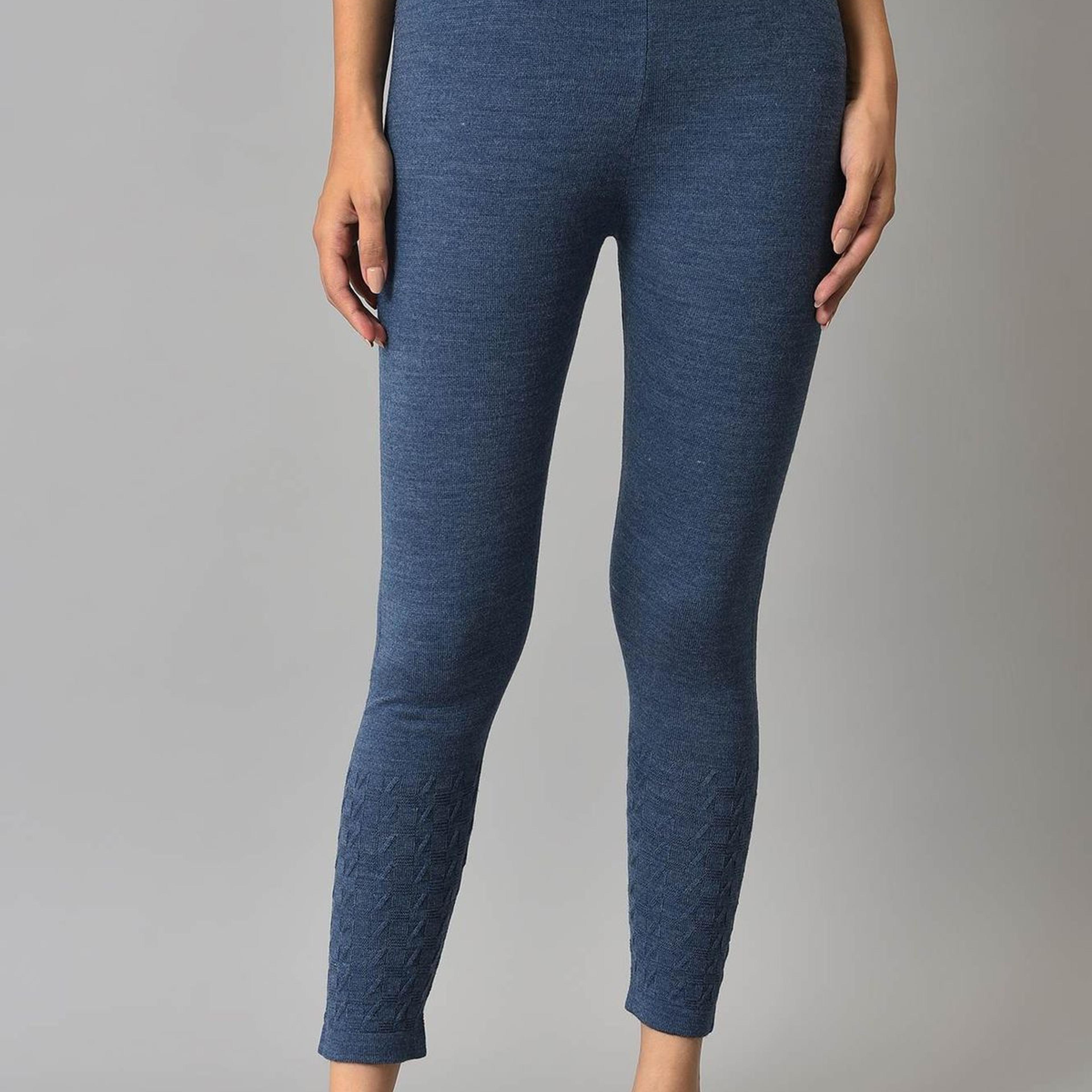 Blue Solid Skinny Fit Tights With Elasticated Waist