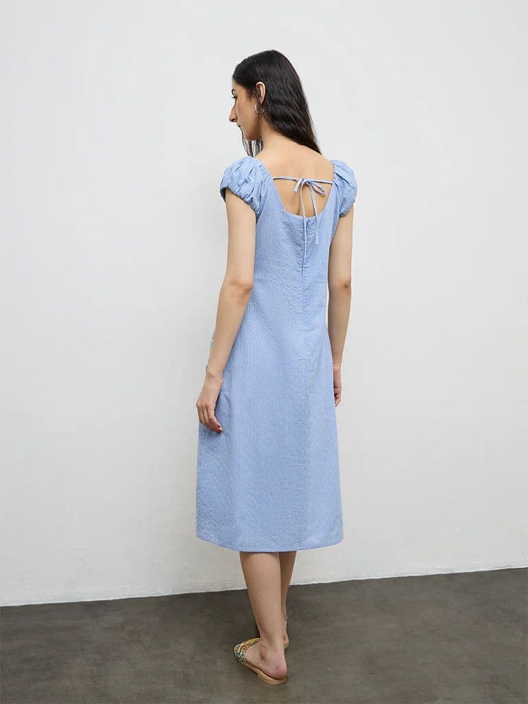 Bombay Paisley Light Blue Embroidered Cotton A-Line Dress — photo 4