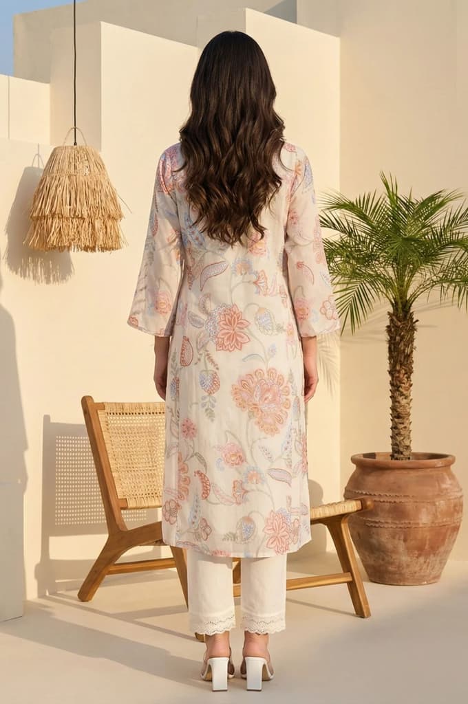 Off-White Schiffily Embroidered Floral Straight Kurta — photo 5