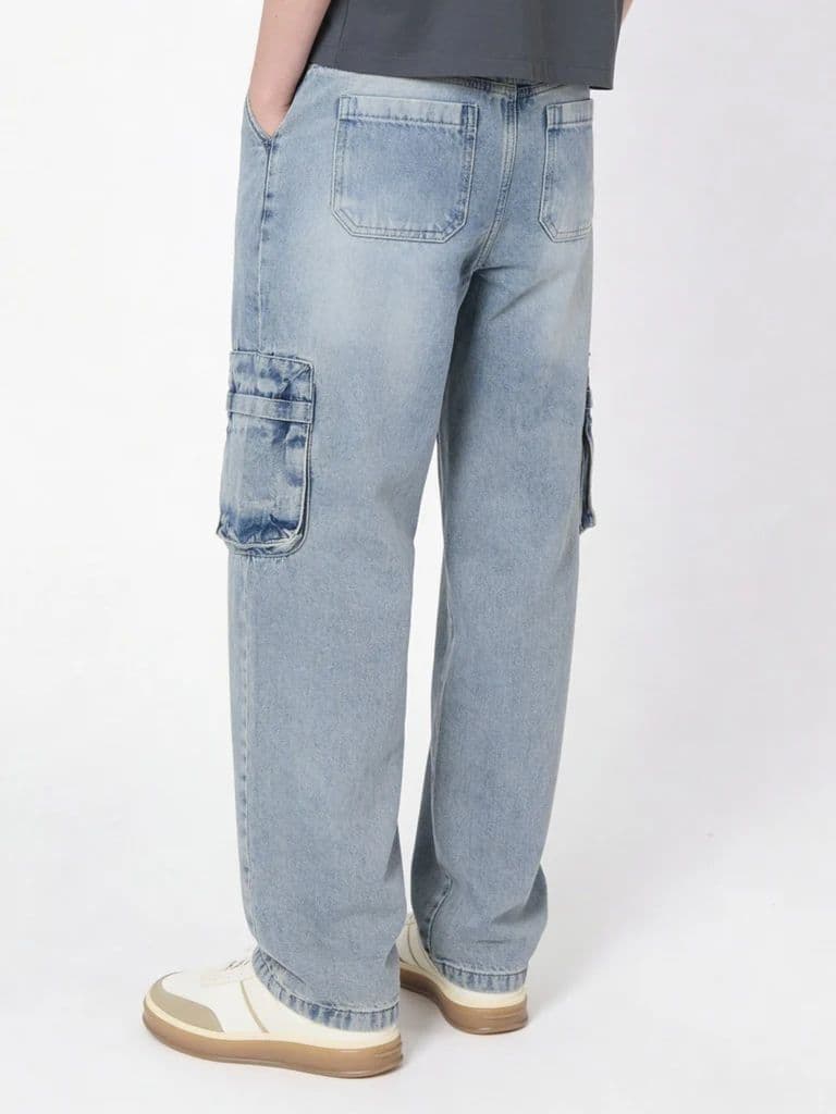 Y&F Kids Boys Light Blue Cargo Pocket Skater-Fit Jeans — photo 2
