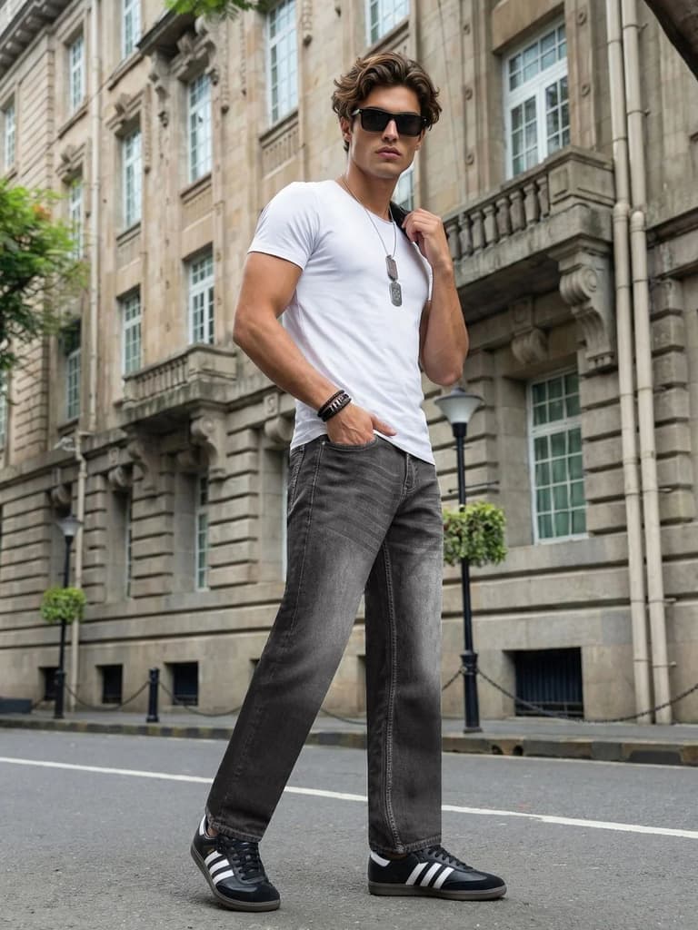 Men's Grey Relaxed Fit Washed Denim Jeans Non-Stretchable — photo 4