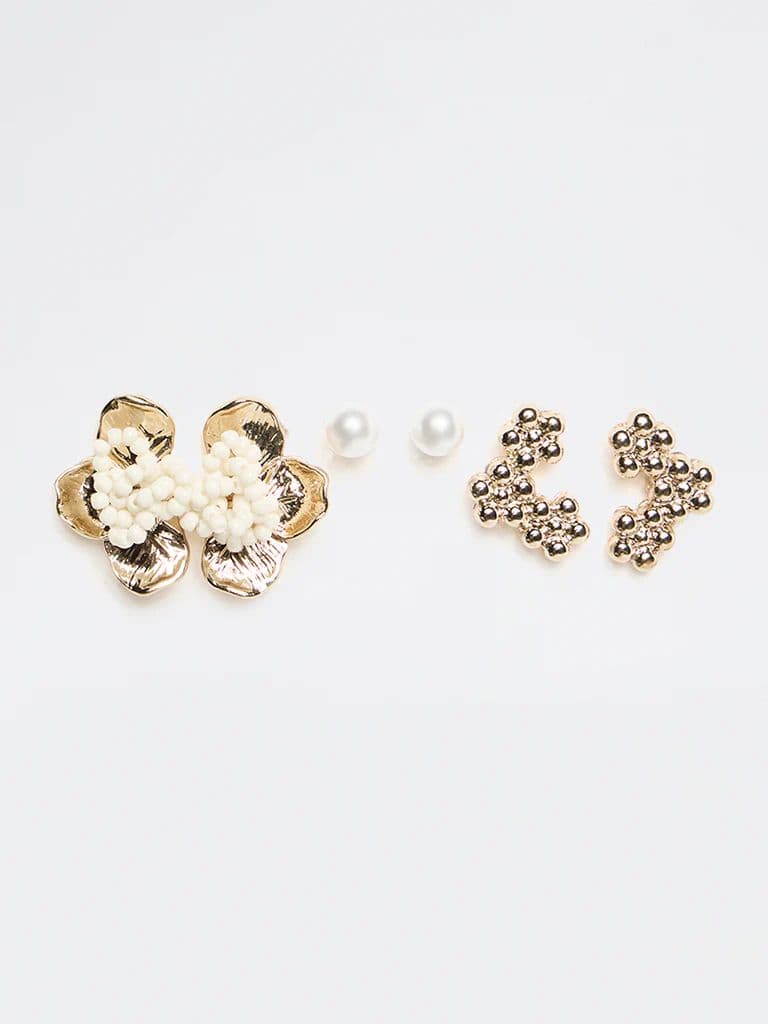Westside Accessories Gold Floral Stud Earrings - Pack of 3