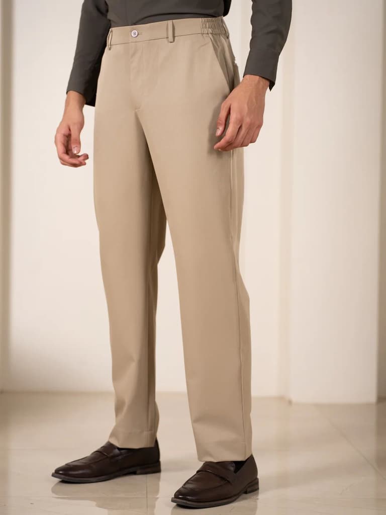 Uncommon Beige 247 Relaxed Fit Smart Formal Trousers — photo 8