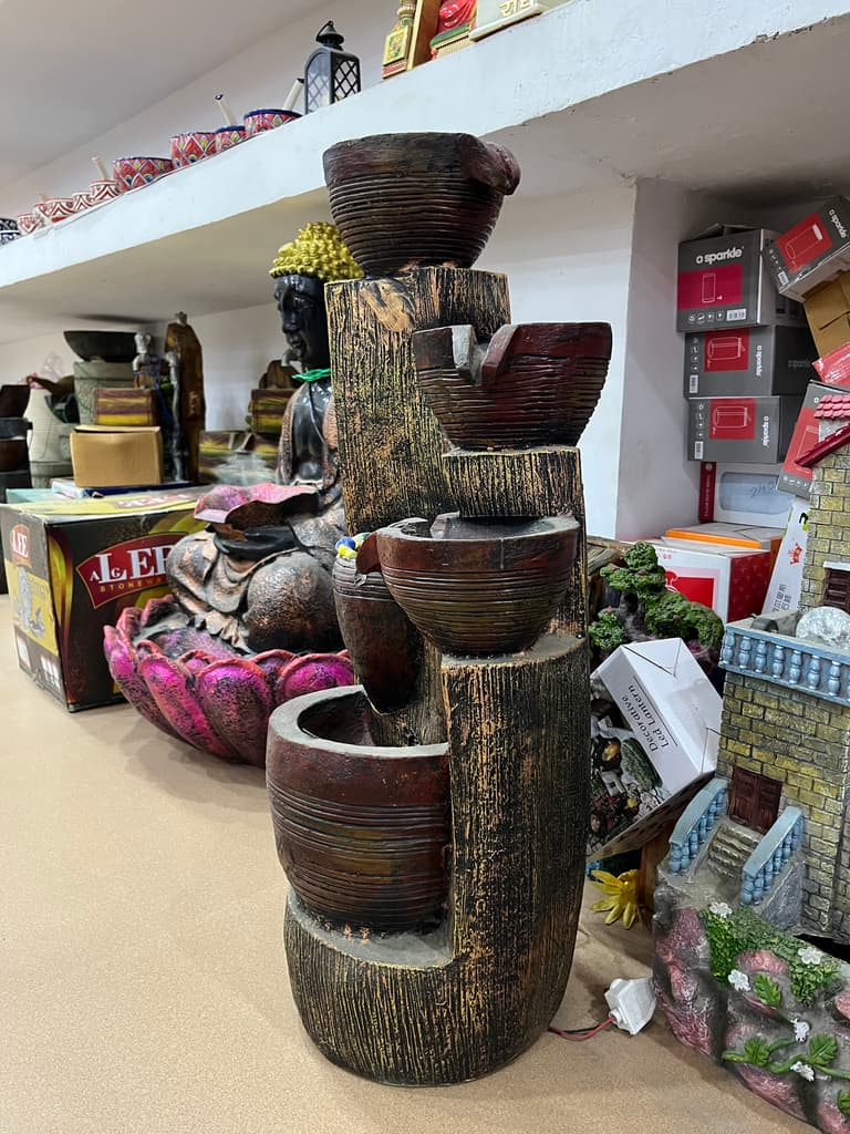 Wooden Vase with 3 Cups | Decorative | Wood | Brown