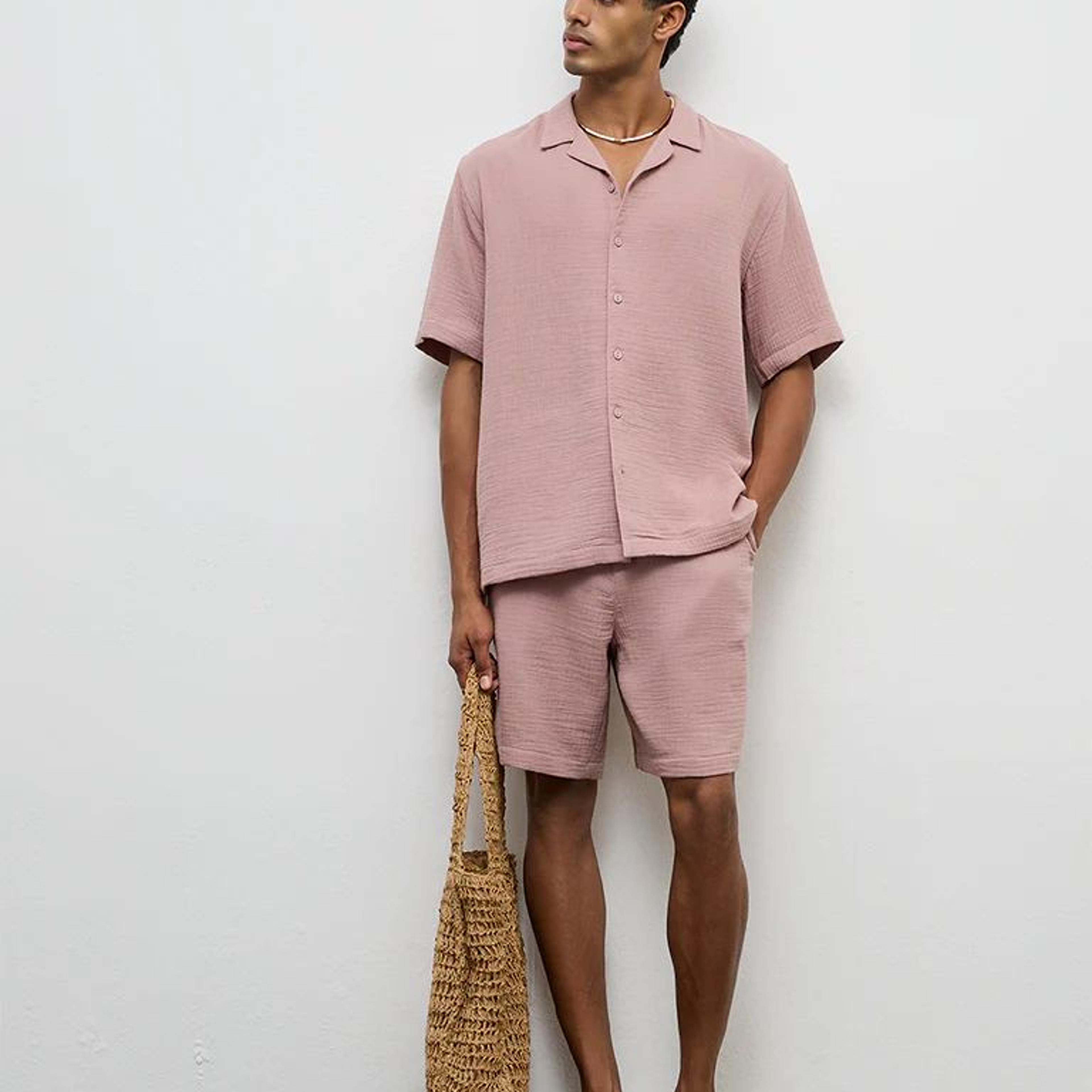 ETA Dusty Pink Crinkle-Textured Relaxed-Fit Cotton Shirt