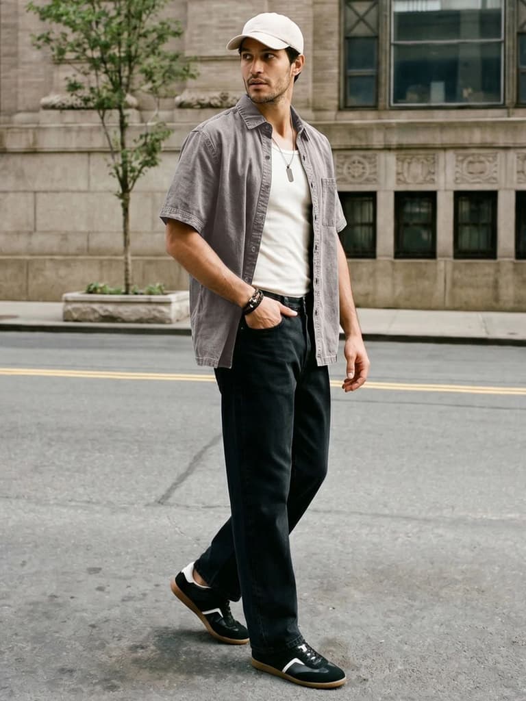 Men's Ice Grey Oversized Fit Half Sleeve Solid Casual Denim Shirt — photo 4