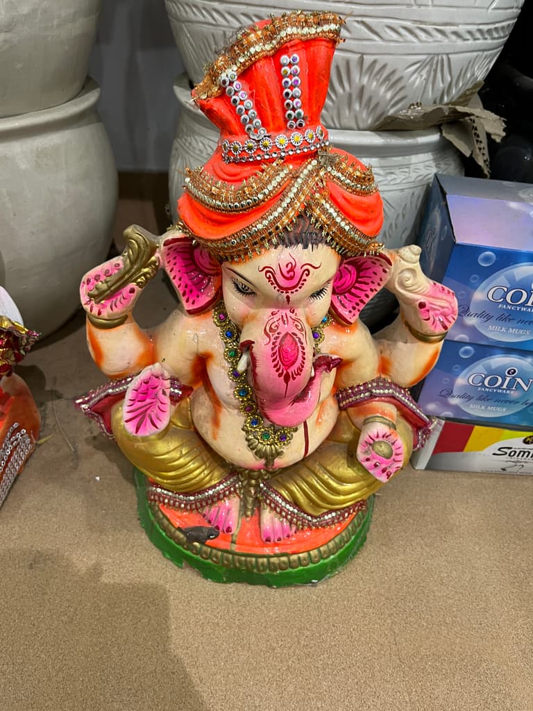 Ganesh Statue | Religious | Clay | Orange, Pink, Gold
