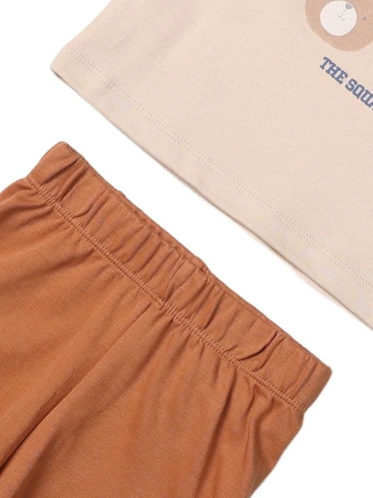 HOP Baby Boys Beige Printed Cotton T-Shirt and Shorts Set — photo 4