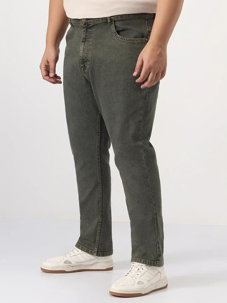 Plus Men's Grey Straight Fit Heavy Washed Jeans Stretchable — photo 2