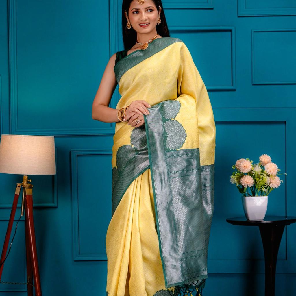 Mimosa Women's Woven Design Banarasi Style Art Silk Saree With Blouse Piece : SA00001803GDFREE
