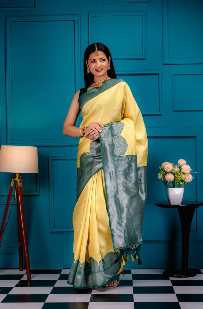 Mimosa Women's Woven Design Banarasi Style Art Silk Saree With Blouse Piece : SA00001803GDFREE — Gold