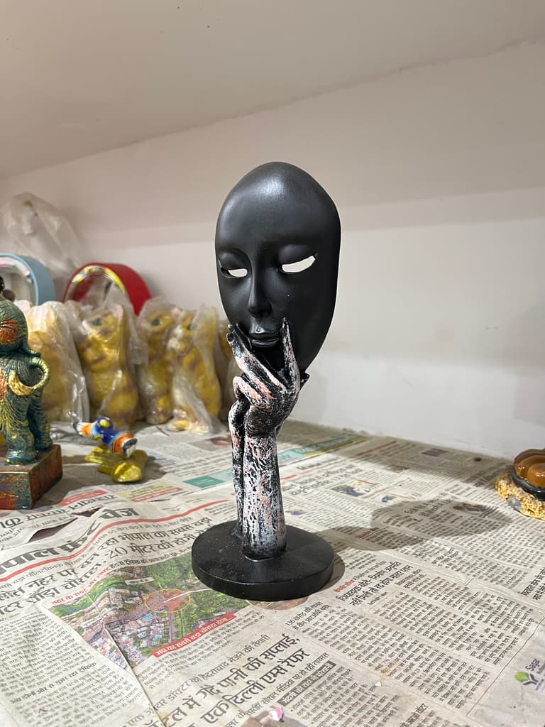 Black Mask with Hands | Sculpture | Wood | Black