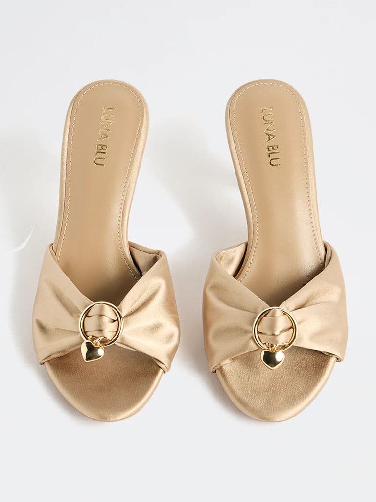 LUNA BLU Champagne Satin Heart-Detail Heel-Sandals — photo 2