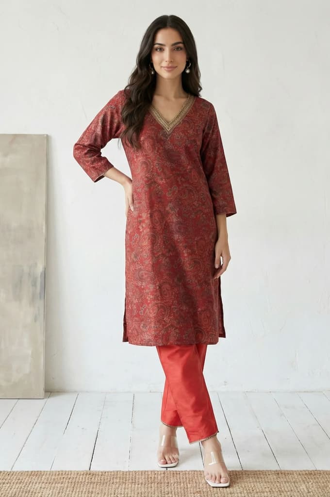 Red Solid Straight Fit Ankle Length Straight Pants — photo 2