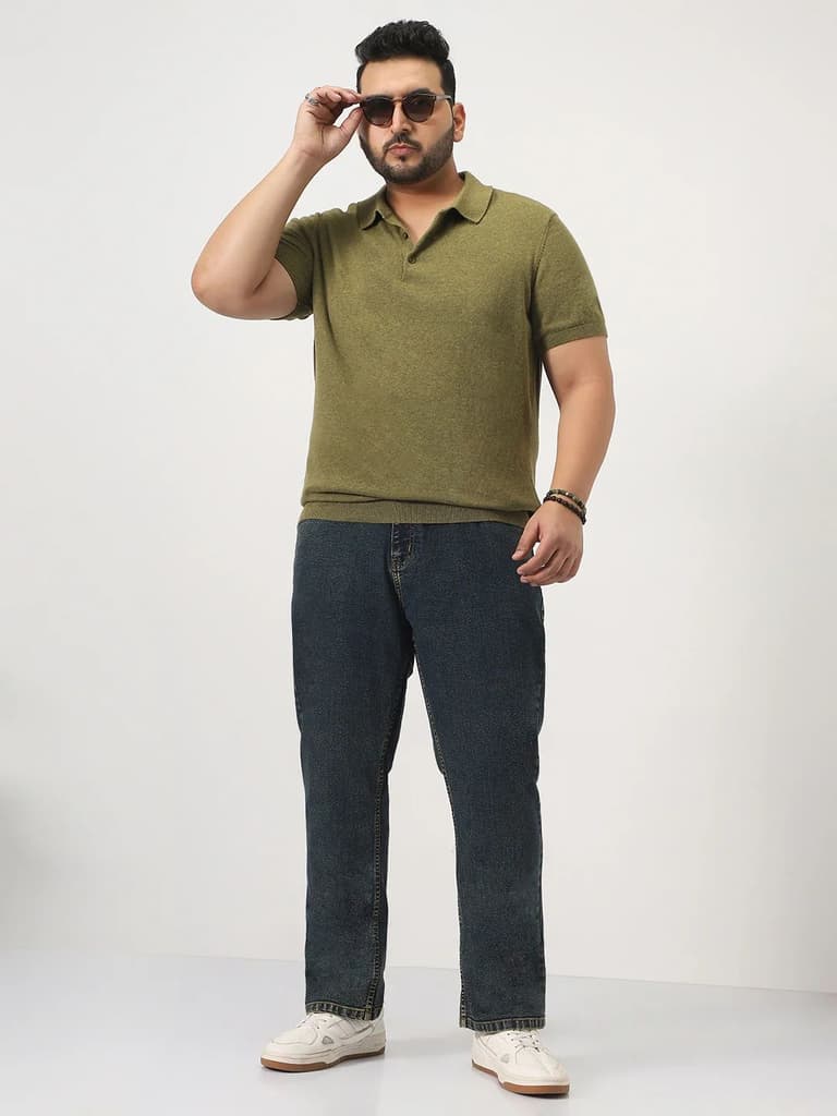 Plus Men's Blue Straight Fit Heavy Washed Jeans Stretchable — photo 4