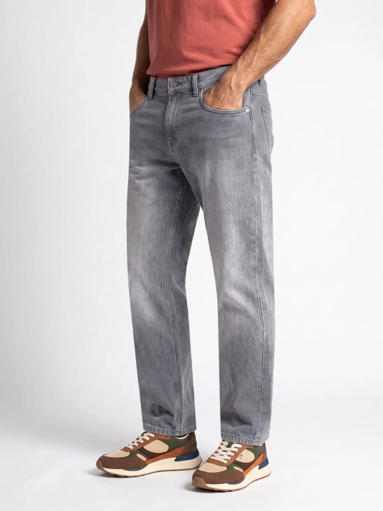 Men's Light Grey Relaxed Fit Washed Denim Jeans Non-Stretchable — photo 2