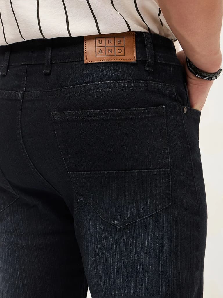 Men's Black Straight Fit Washed Denim Jeans Stretchable — photo 7
