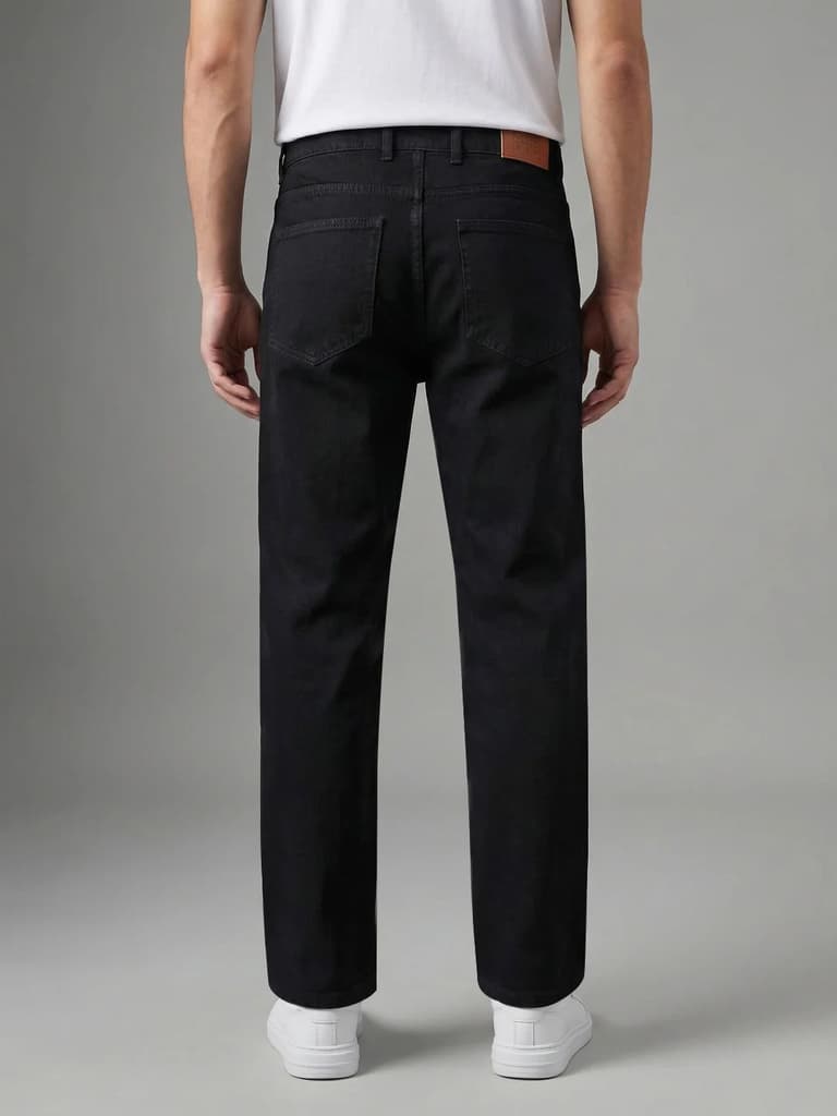 Men's Black Relaxed Fit Washed Denim Jeans Non-Stretchable — photo 3