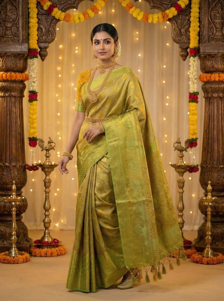MIMOSA Women's Woven Design Kanjivaram Style Art Silk Saree with Blouse Piece - Pista ( SA00003143PSFREE ) — Default Title