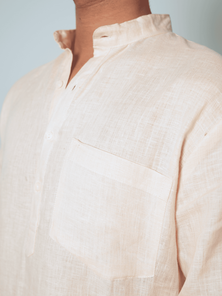 भोर (Bhor) - Men Light Peach Premium Linen Short Kurta — photo 5