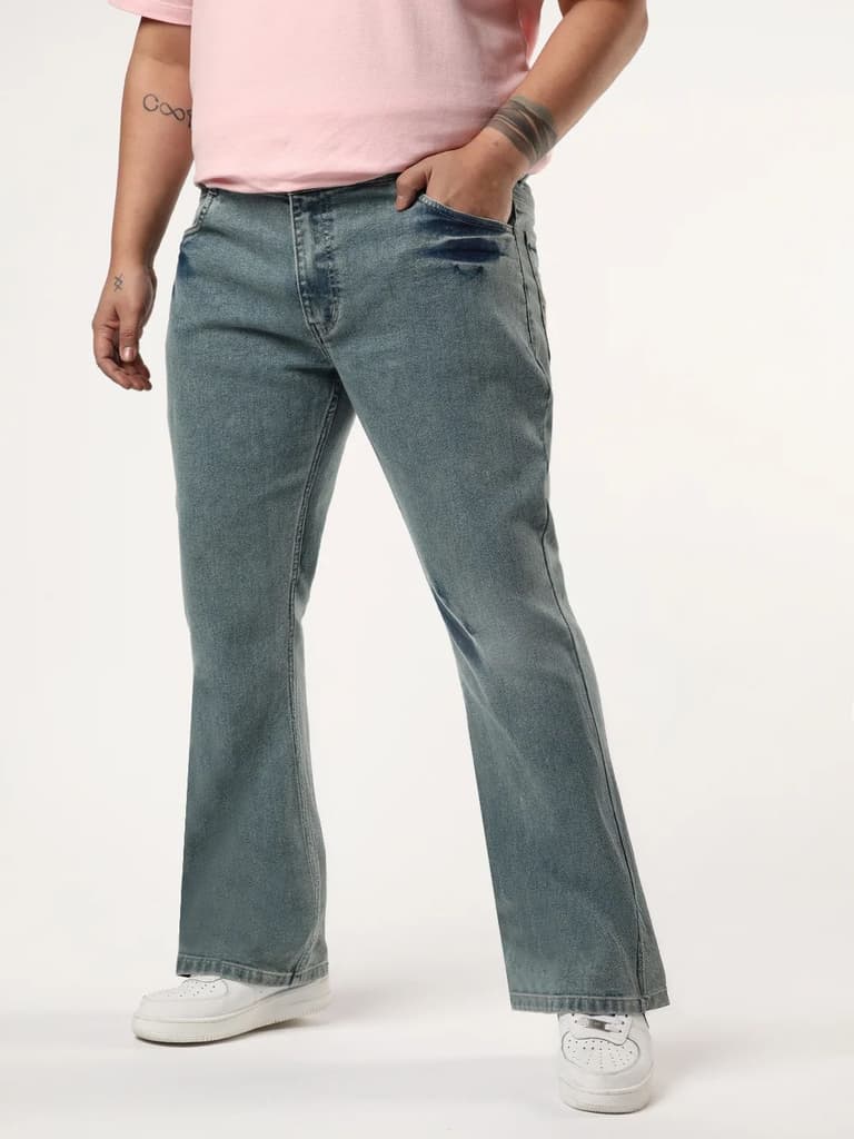 Plus Men's Ice Blue Bootcut Fit Mid Rise Acid Wash Jeans Stretchable — photo 2