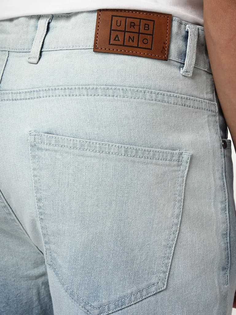 Men's Ice Blue Straight Fit Heavy Washed Faded Denim Jeans Stretchable — photo 7