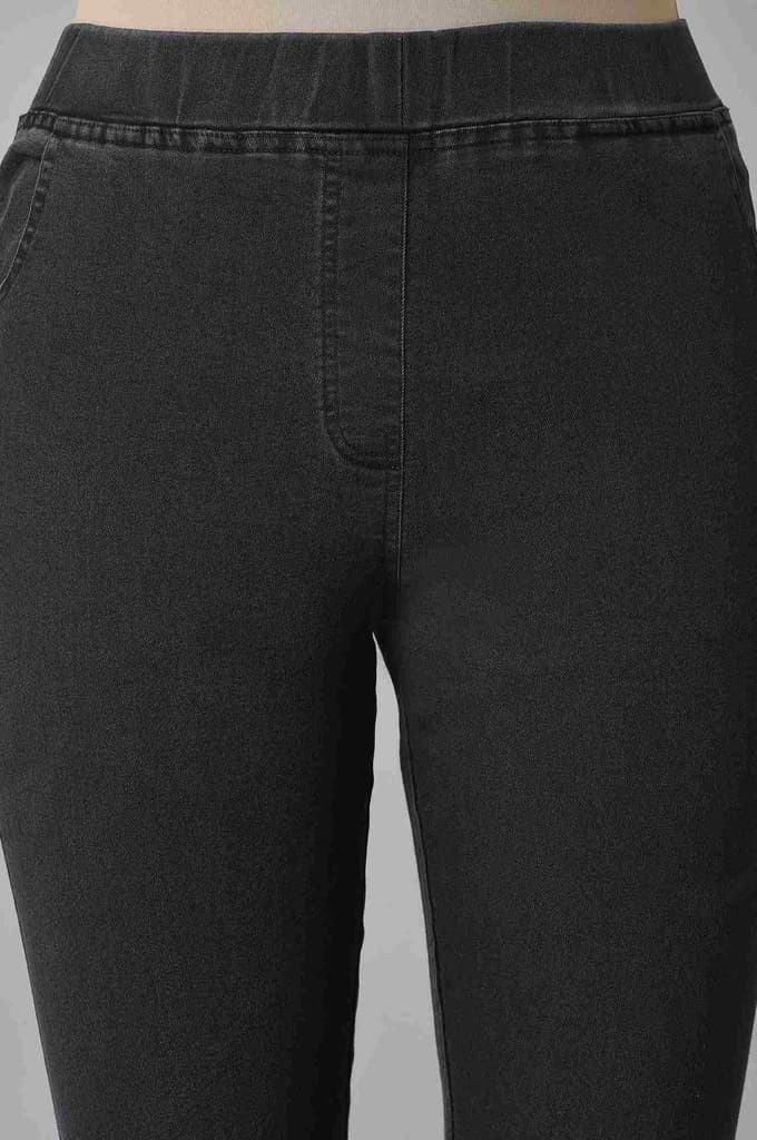 Grey Solid Skinny Fit Denim Jeggings With Pintuck Detail — photo 6