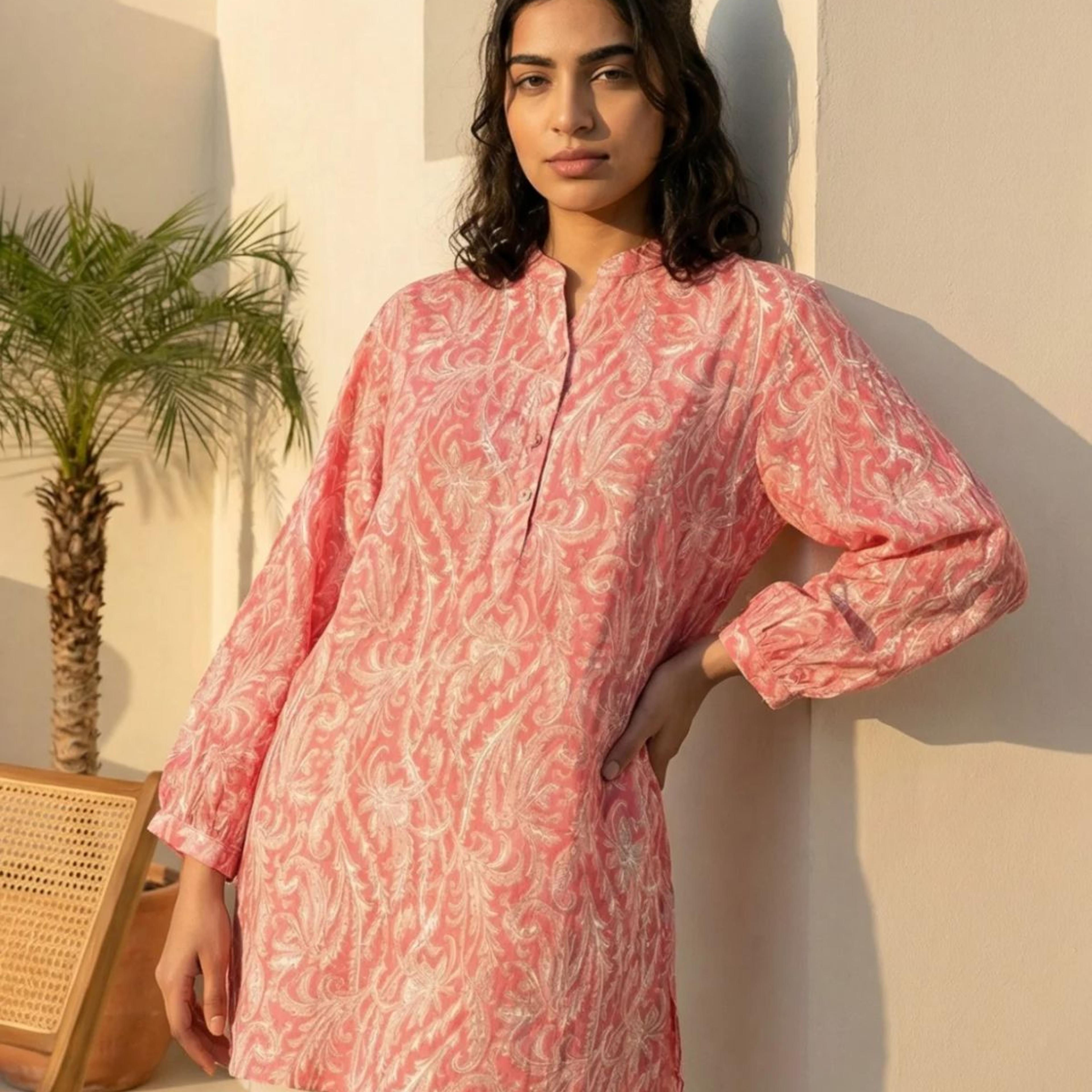 Pink Paisley Printed Modal Straight Top