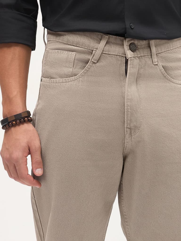 Men's Tan Loose Baggy Fit Washed Denim Jeans Non-Stretchable — photo 5